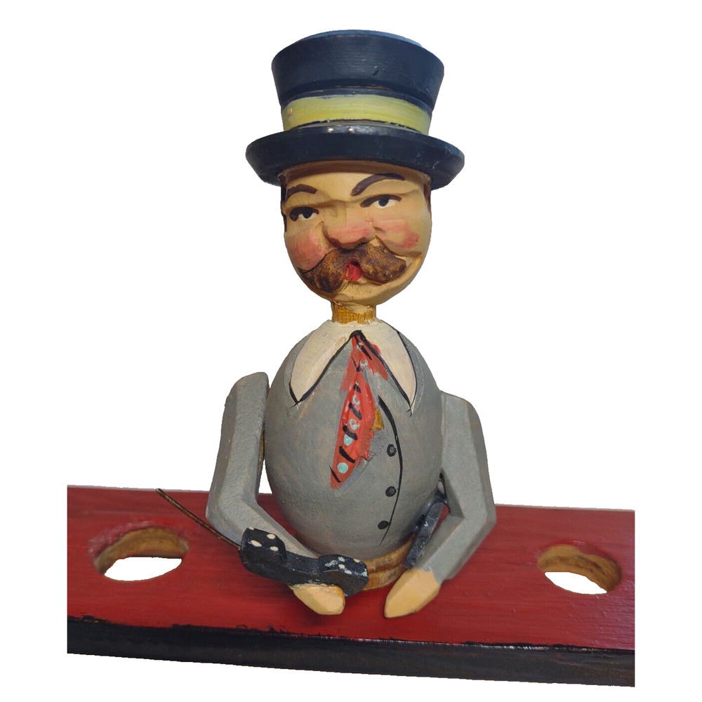ANRI Phone Call Man Bottle Stopper Wood Carved Puppet Barware Vintage Mechanical